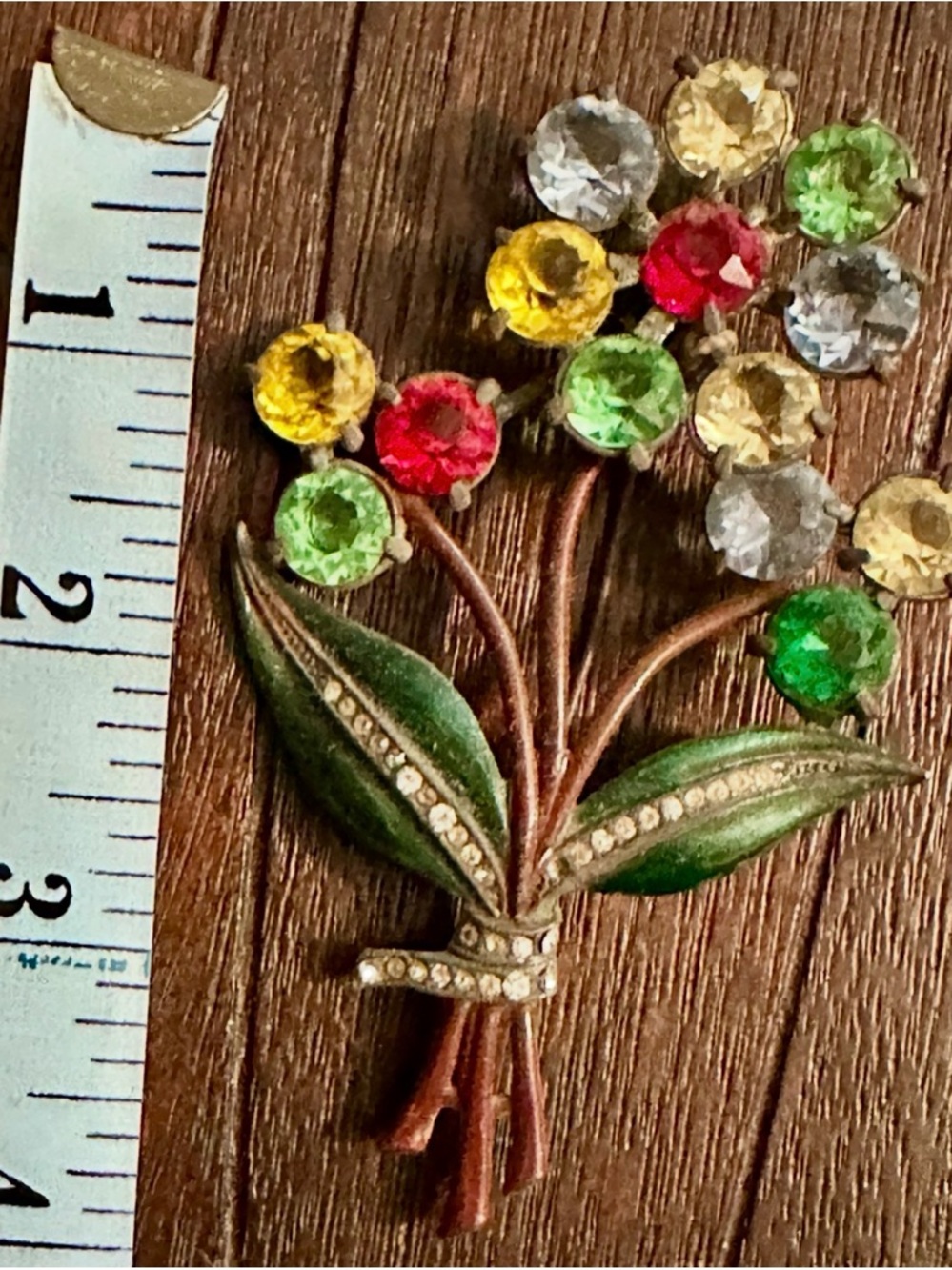 Vintage 1930s - 1940s Potmetal Rhinestone Flower Bouquet Brooch -